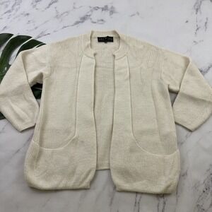 Inka Line Womens Cardigan Sweater Size S Cream Alpaca Wool Knit Open Front